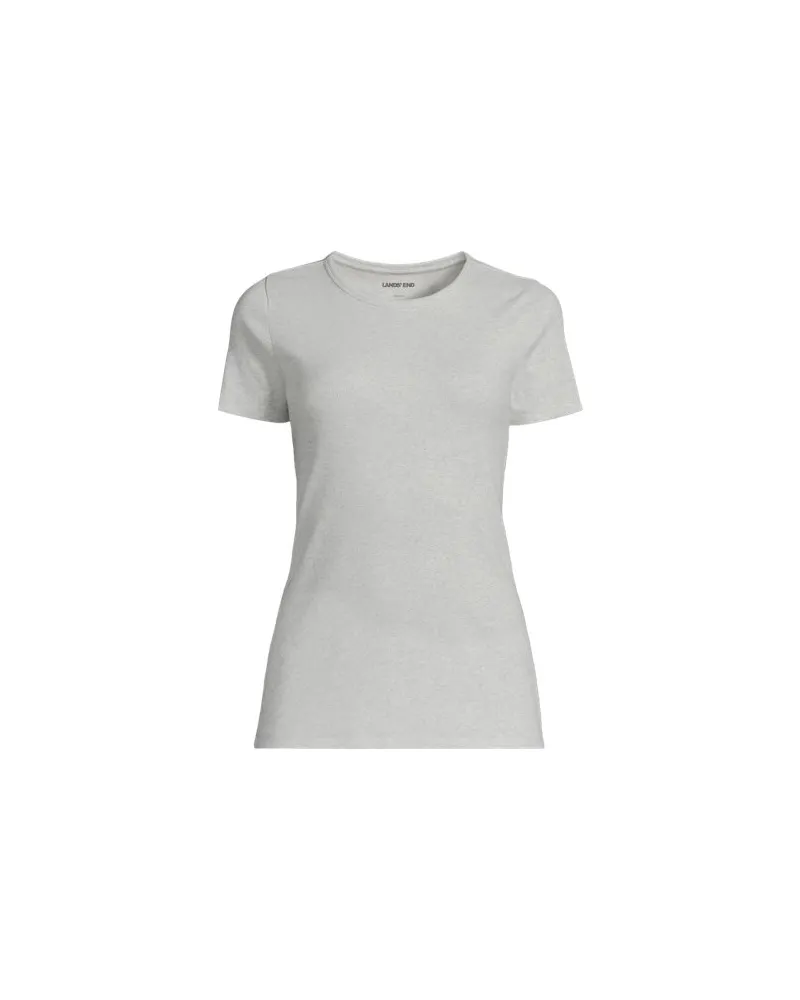 Lands' End Feinripp-Shirt mit Rundhalsausschnitt und kurzen Ärmeln, Damen, Größe regular, Grau, Baumwolle/Elasthan, by Grau