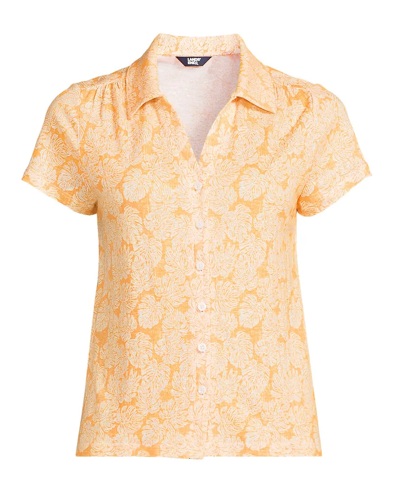 Lands' End Soft Ease Polobluse aus Leinenmix, Damen, Größe regular, Orange, Leinen, by Orange