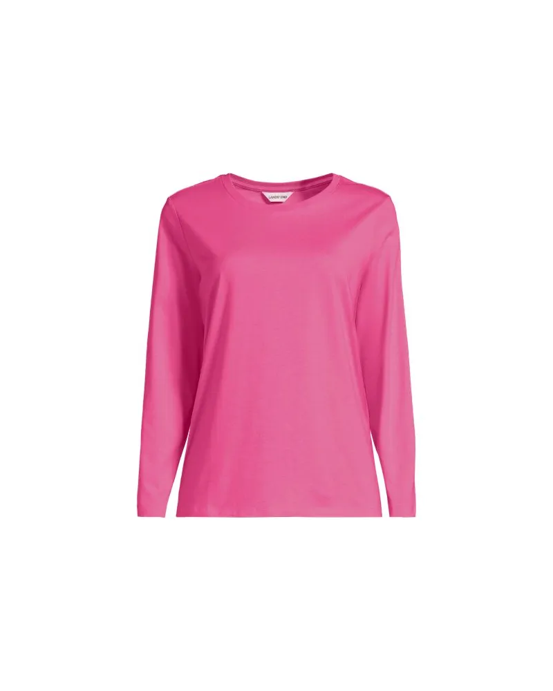 Lands' End Langärmeliges Supima-Shirt mit Rundausschnitt, Damen, Größe:40-42 regular, Pink, by Pink