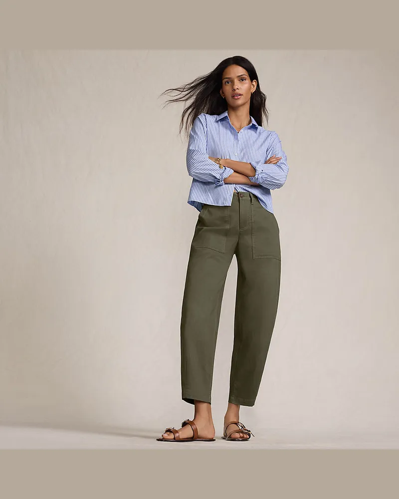 Lands' End Barrel-Chinos High Waist, Damen, Größe petite, Grün, Baumwolle/Elasthan, by Grün