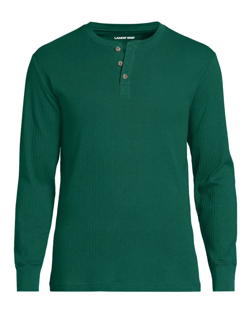 Lands' End Henley-Schlafshirt, Herren, Größe regular, Grün, Baumwolle, by Grün