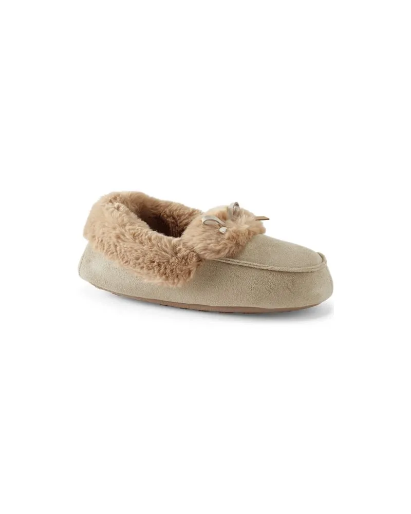Lands' End Mokassin-Slipper in Veloursleder-Optik, Damen, Größe regular, Weiß, Polyester, by Weiß