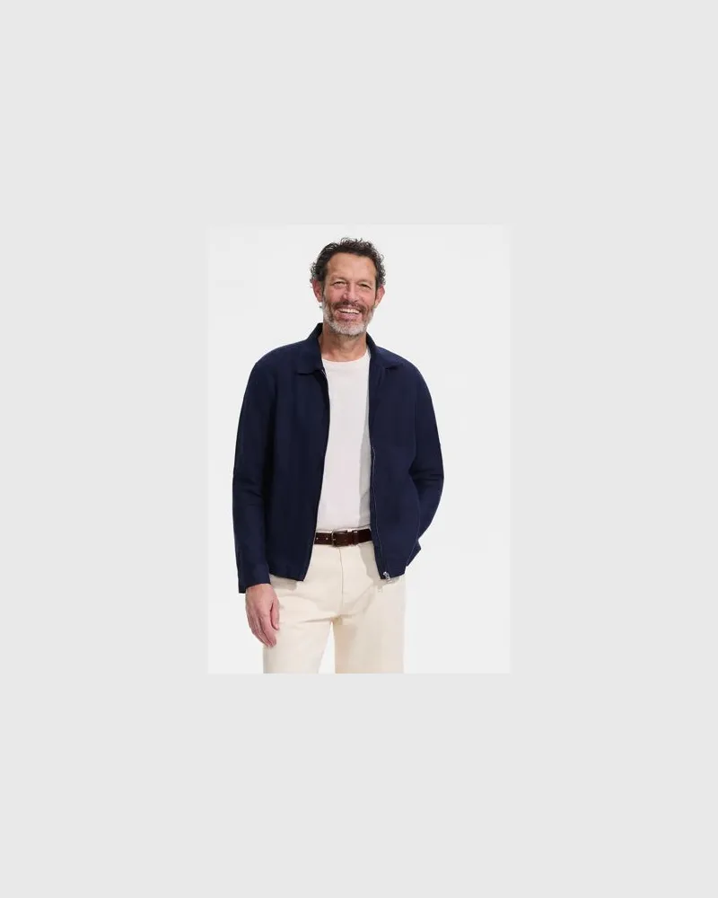 Lands' End Leinen-Bomberjacke, Herren, Größe:60 Mens Regular, Blau, Leinen, by Blau