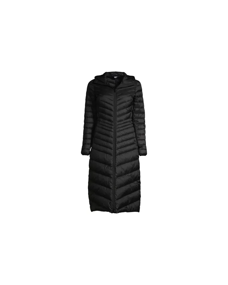 Lands' End Maxi-Daunenmantel WANDERWEIGHT Verstaubar Ultraleicht mit Kapuze, Damen, Größe regular, Schwarz, Nylon/Entendaunen, by Schwarz