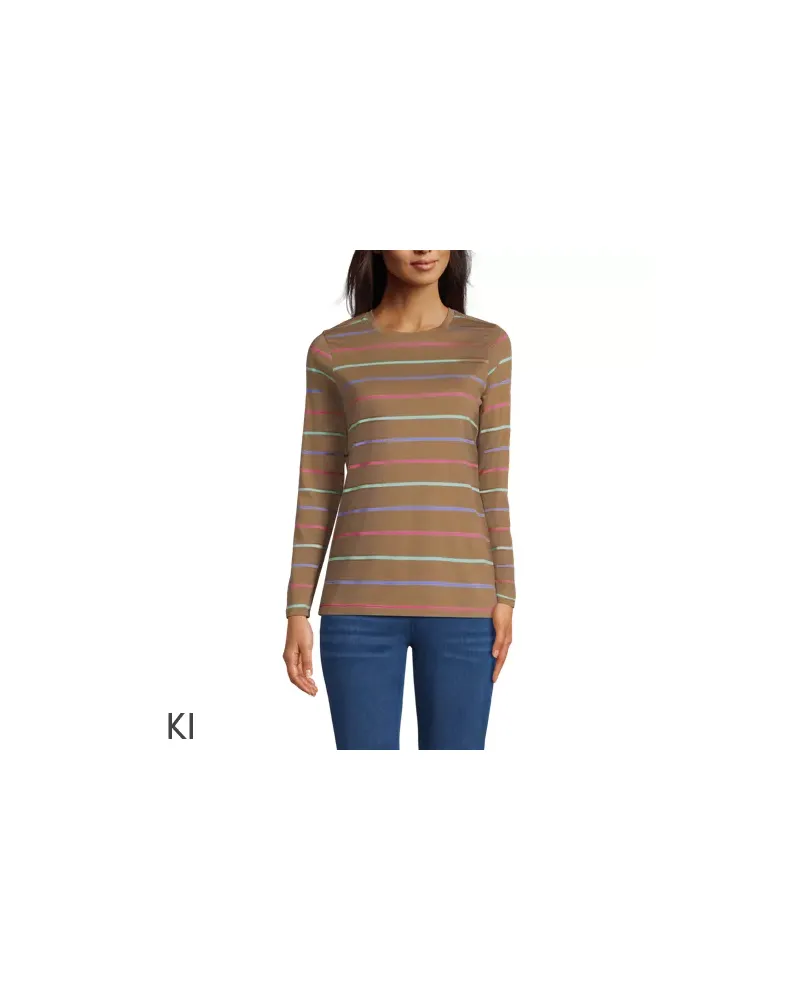 Lands' End Supima-Shirt, Langarm, Damen, Größe regular, Beige, Baumwolle, by Beige