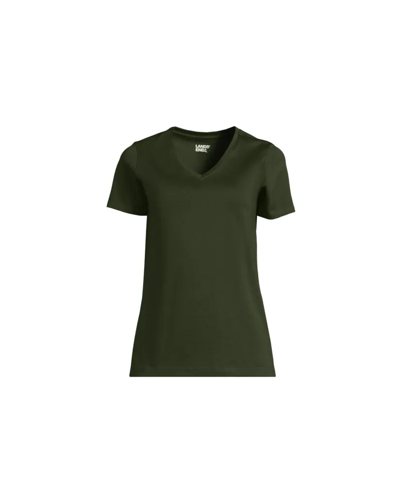Lands' End Supima Kurzarm-Shirt mit V-Ausschnitt, Damen, Größe plus, Grün, Baumwolle, by Grün