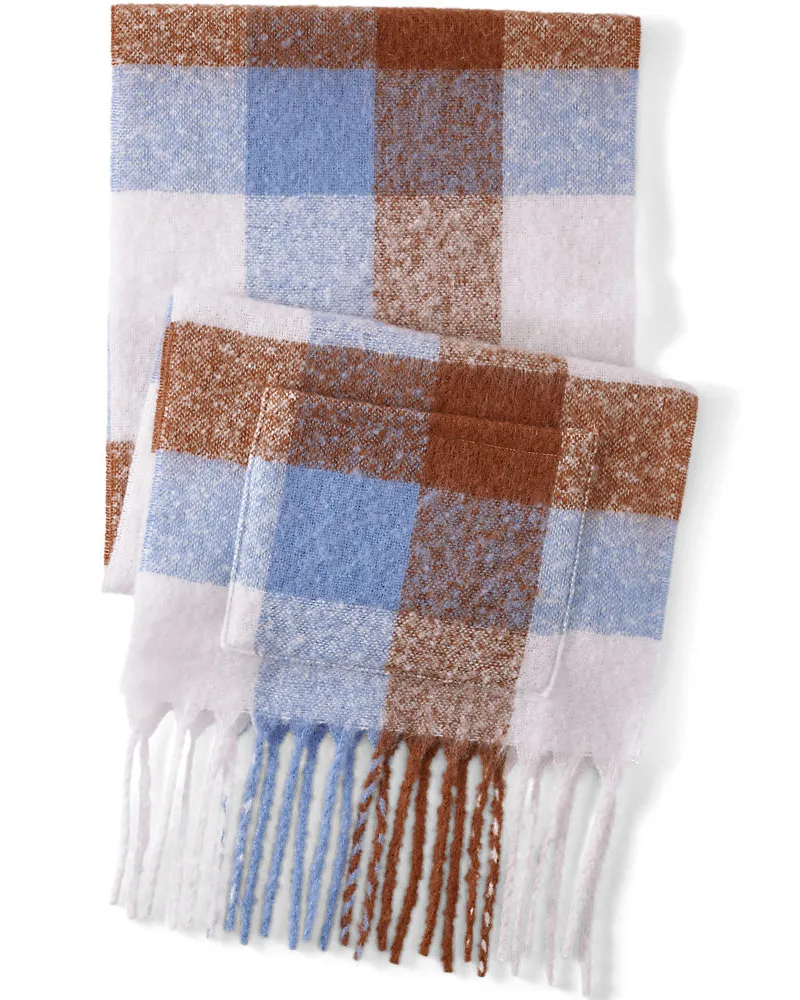 Lands' End Langer flauschiger Schal mit Fransen, Damen, Größe:null regular, Blau, Polyester, by Blau
