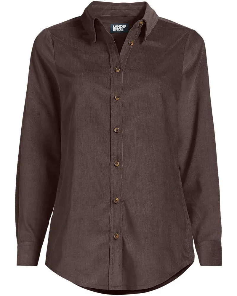 Lands' End Feincord-Hemdbluse, Damen, Größe regular, Braun, Baumwolle, by Braun