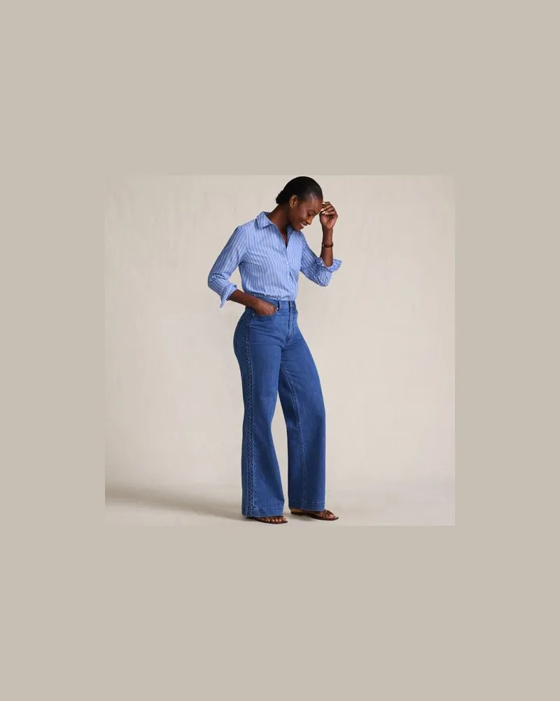 Lands' End Soft Denim Jeans mit weitem Bein und Flecht-Detail, Damen, Größe regular, Blau, Elasthan/Baumwoll-Mischung, by Blau