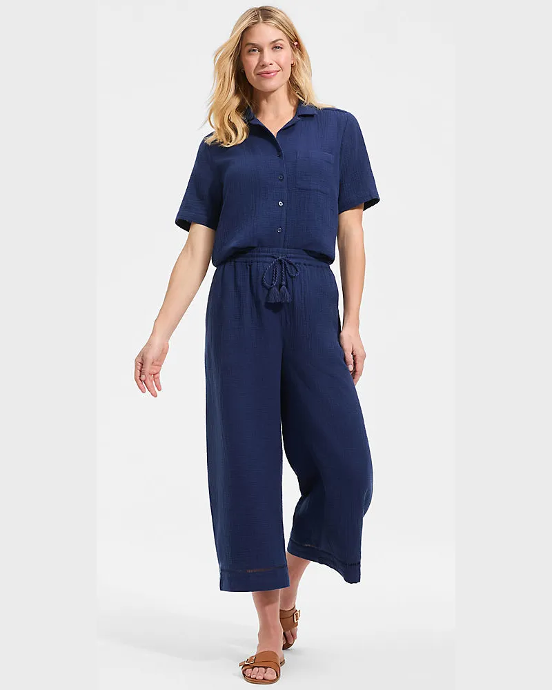 Lands' End 7/8-Schlupfhose aus Musselin, Damen, Größe:34 regular, Blau, Baumwolle, by Blau