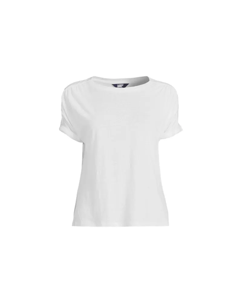 Lands' End Leinen/Modal-Shirt mit kurzen Ärmeln, Damen, Größe plus, Weiß, Leinen/Baumwolle Modal, by Weiß