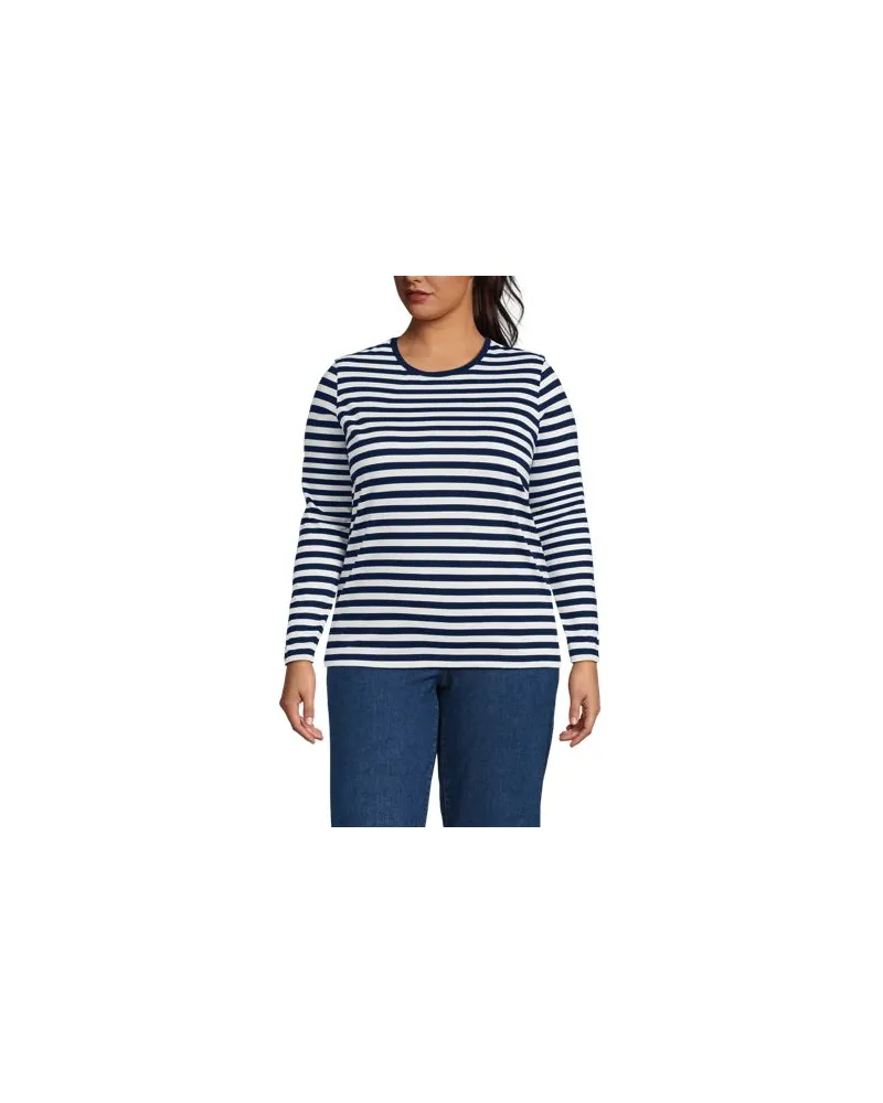 Lands' End Supima-Shirt, Langarm, Damen, Größe plus, Blau, Baumwolle, by Blau