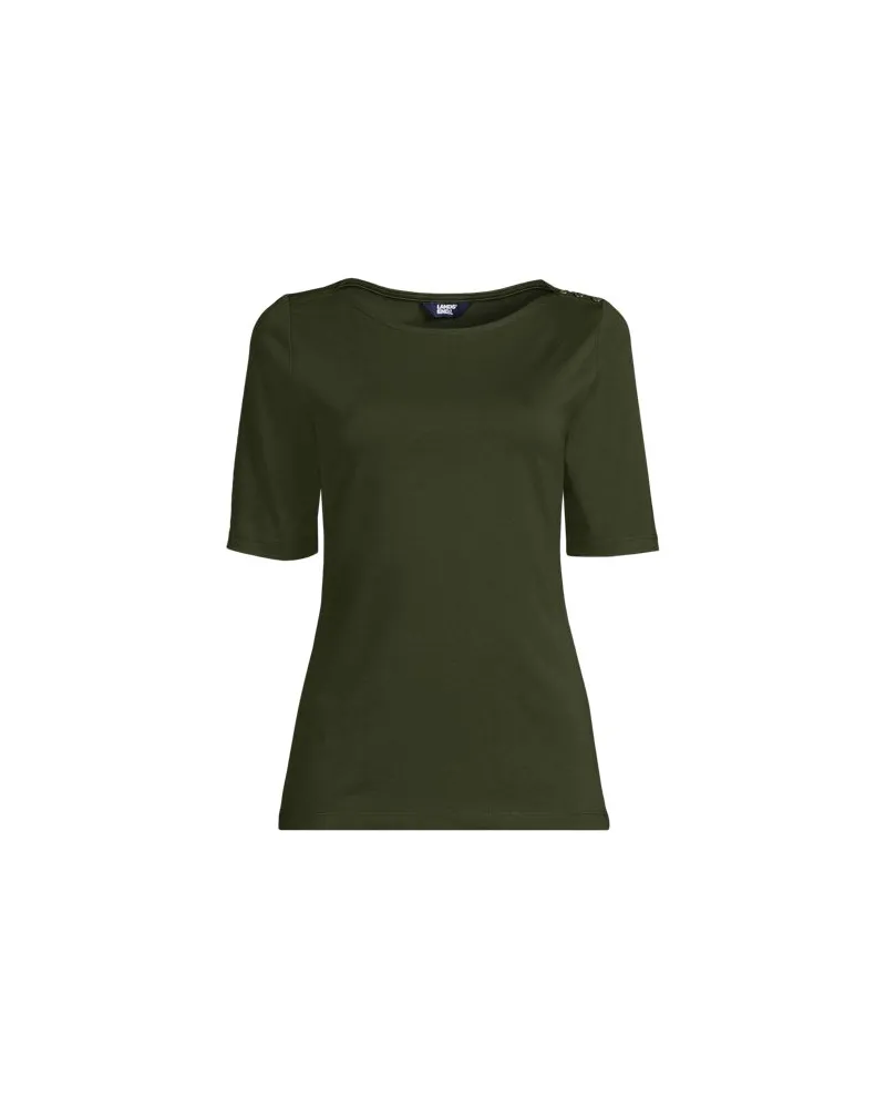 Lands' End Supima® T-Shirt mit U-Boot-Ausschnitt und geknöpfter Schulter, Damen, Größe plus, Grün, Baumwolle, by Grün