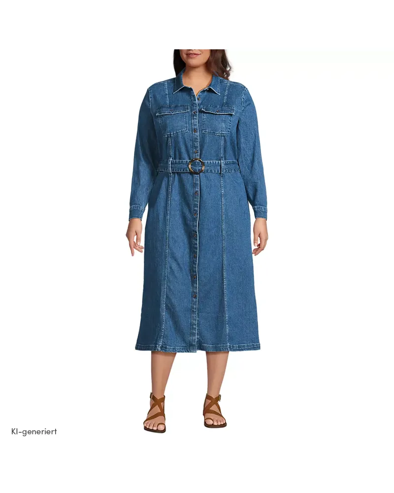 Lands' End Wadenlanges Soft Denim Kleid, Damen, Größe plus, Blau, Baumwoll-Mischung, by Blau
