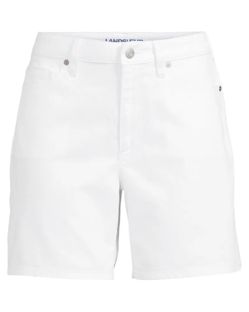Lands' End Soft Denim Mid Waist Jeansshorts 18 cm, Damen, Größe plus, Weiß, Baumwoll-Mischung, by Weiß