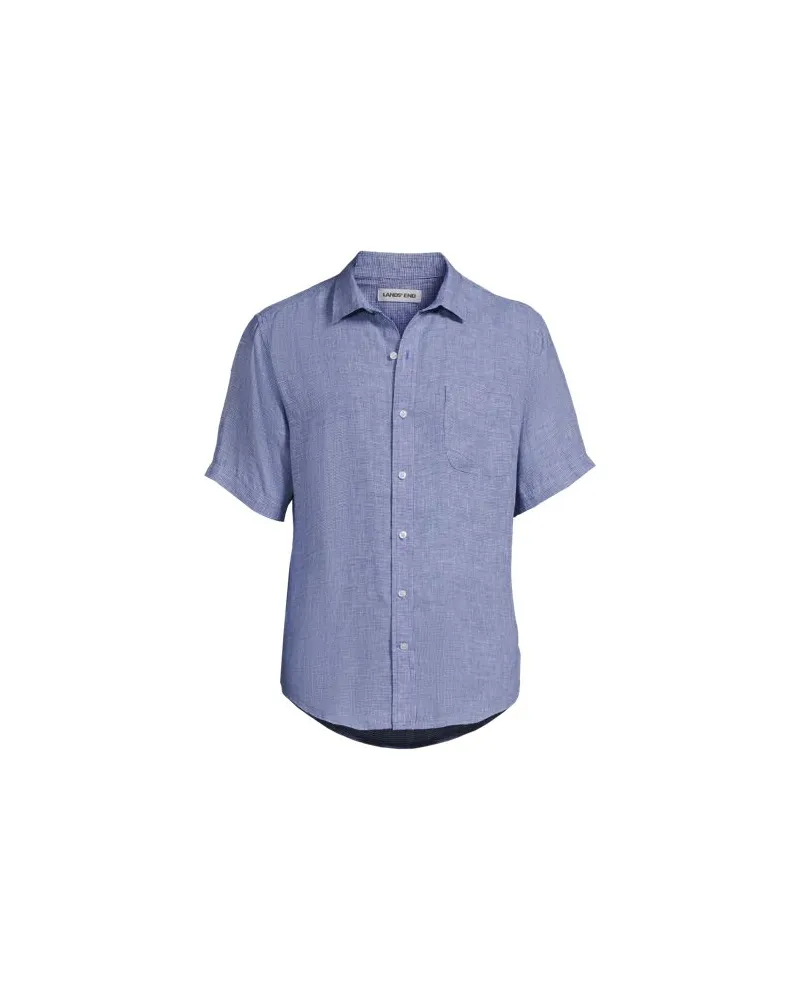 Lands' End Kurzarm-Hemd aus reinem Leinen, Classic Fit, Herren, Größe:60 tall, Blau, Leinen, by Blau