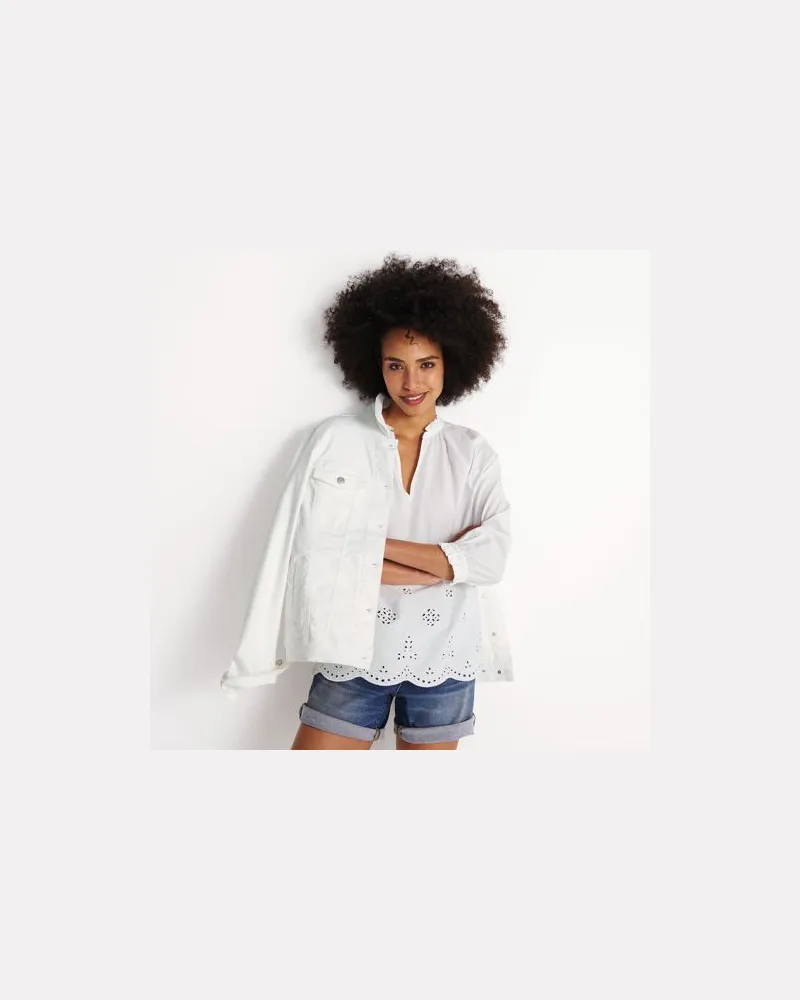 Lands' End Bluse mit Lochmuster und geschlitztem Ausschnitt, Damen, Größe regular, Weiß, Baumwolle, by Weiß