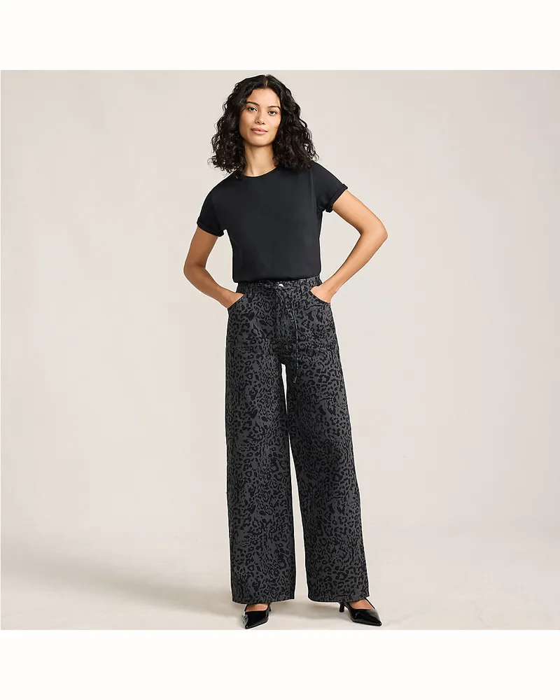 Lands' End Gemusterte Jeans mit weitem Bein High Waist, Damen, Größe regular, Schwarz, by Schwarz