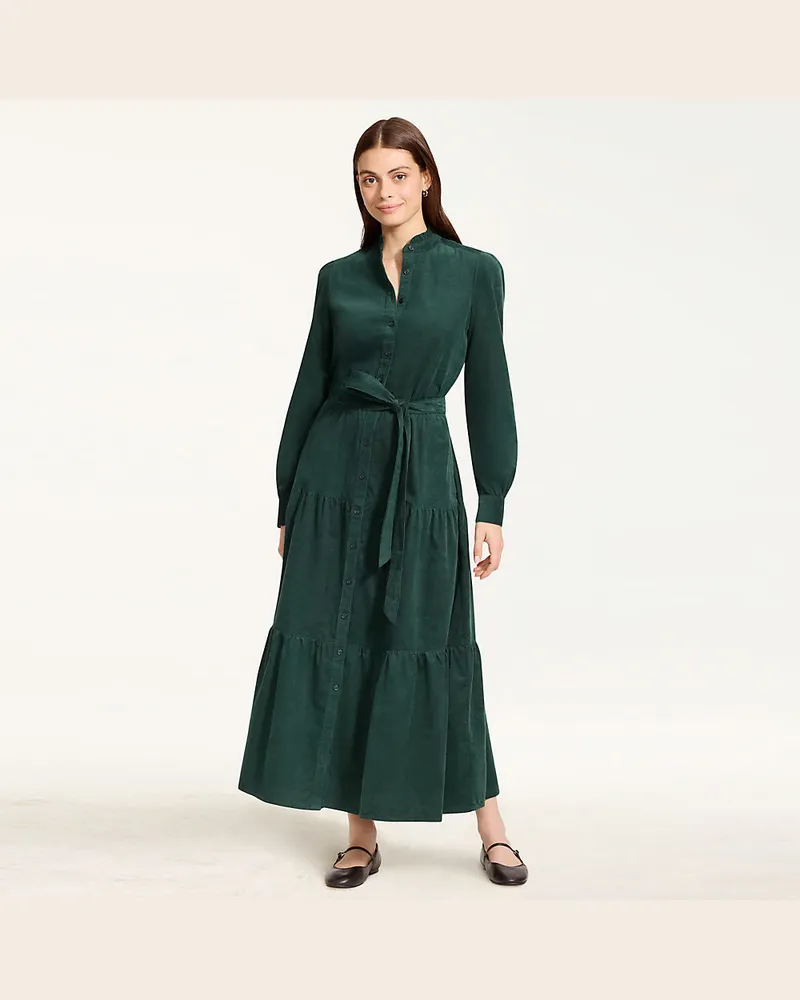 Lands' End Feincord-Maxikleid mit Stufenrock, Damen, GrÃ¶ÃŸe regular, GrÃ¼n, Baumwolle, by Grã¼n