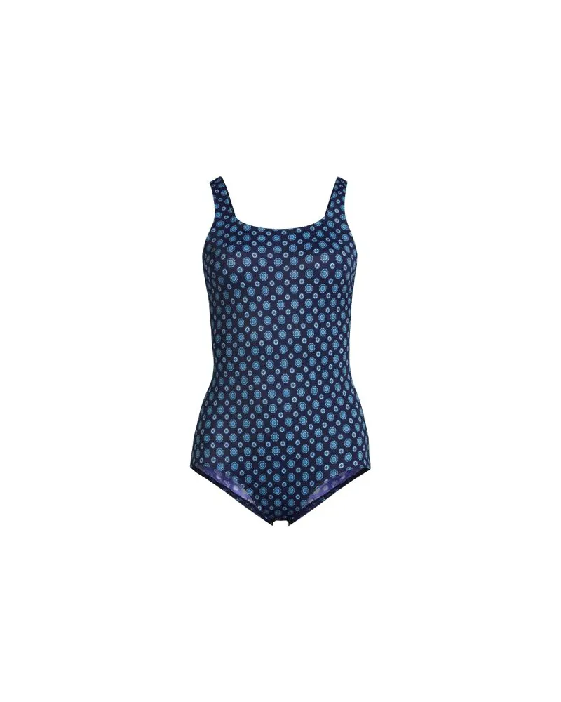Lands' End Gemusterter Komfort-Badeanzug CHLORRESISTENT mit Soft Cups, Damen, Größe:34 regular, Blau, Nylon-Mischung, by Blau