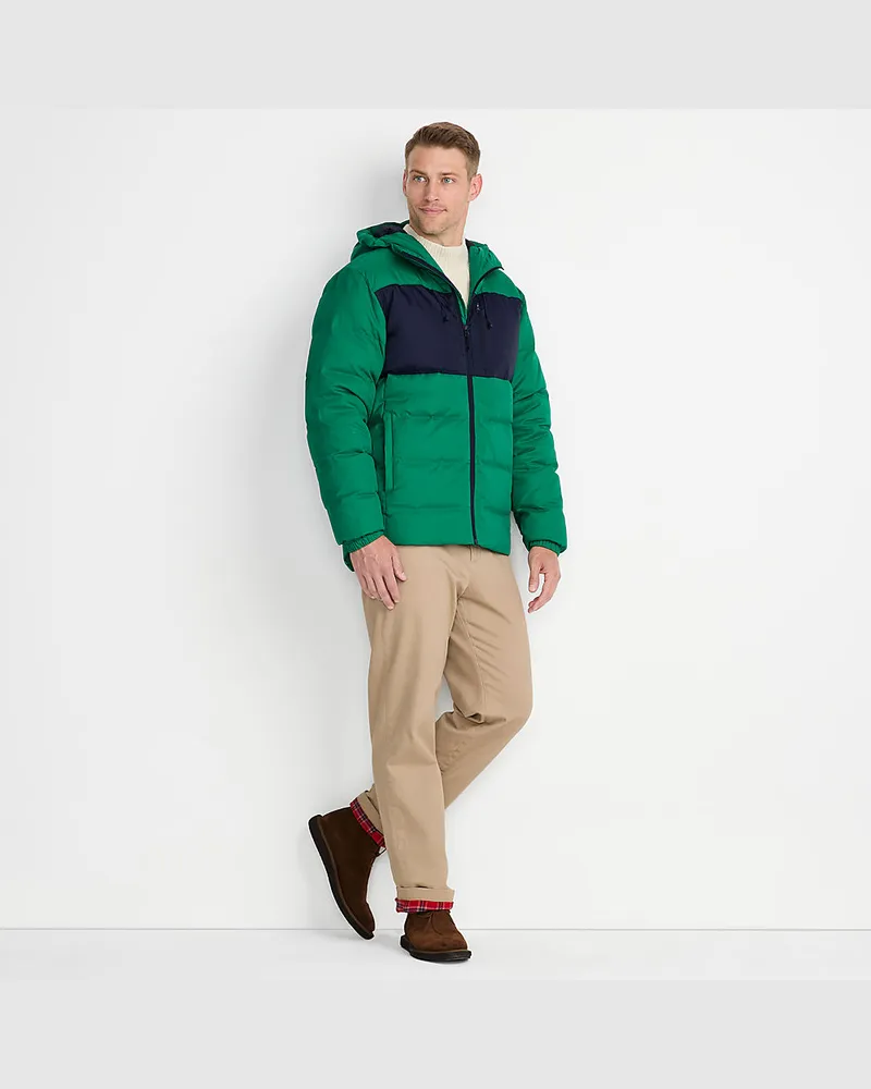 Lands' End Daunen-Steppjacke mit Kapuze, Herren, Größe regular, Grün, Polyester/Nylon/Daunen, by Grün