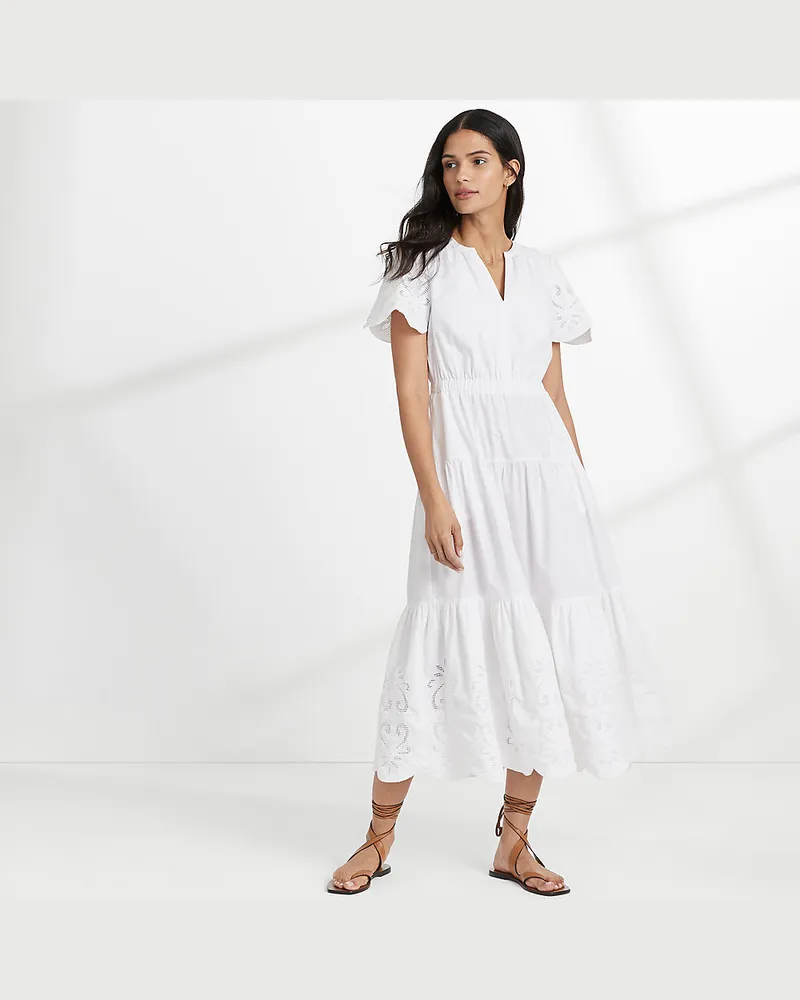 Lands' End Besticktes Maxikleid aus Baumwolle, Damen, Größe regular, Weiß, Baumwolle, by Weiß