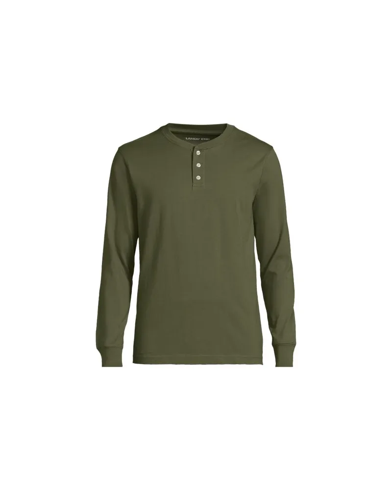 Lands' End Super-T Langarm-Henleyshirt, Classic Fit, Herren, Größe:60 regular, Grün, Baumwolle, by Grün