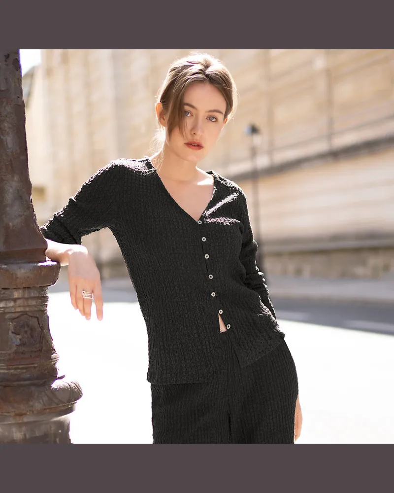Lands' End Crinkle-Cardigan, Damen, Größe regular, Schwarz, Polyester/Viskose/Polyester-Mischung, by Schwarz