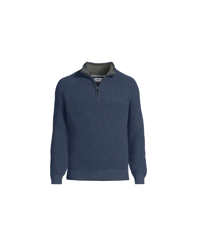 Lands' End DRIFTER Pullover mit Reißverschluss, Herren, Größe regular, Blau, Baumwolle, by Blau