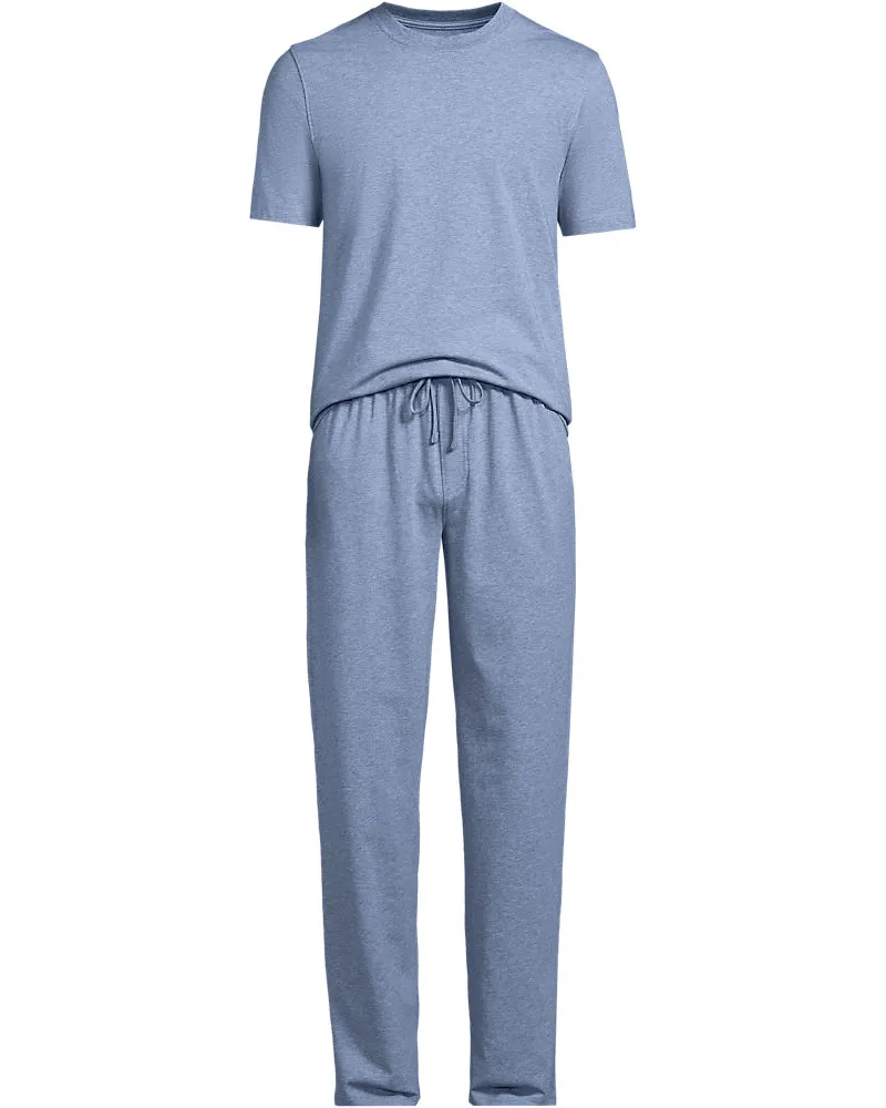 Lands' End Jersey-Pyjamaset, Herren, Größe regular, Blau, Elasthan/Baumwoll-Mischung, by Blau