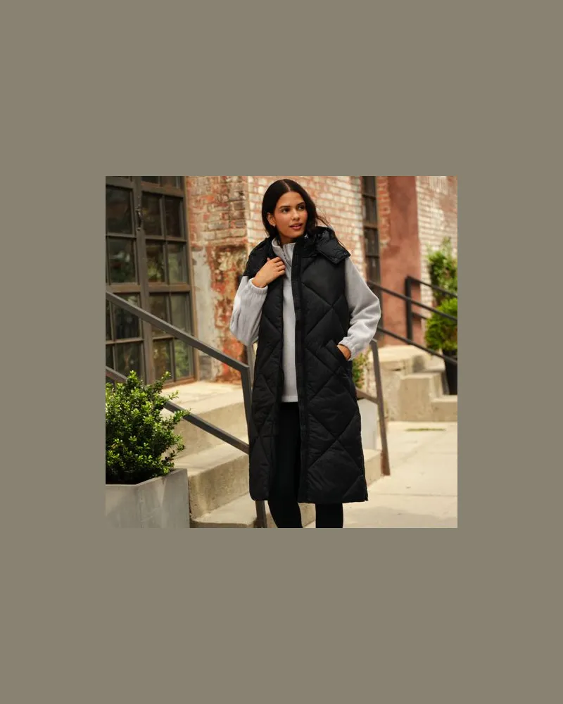 Lands' End Lange isolierte Steppweste, Damen, Größe:40-42 regular, Schwarz, Polyester, by Schwarz