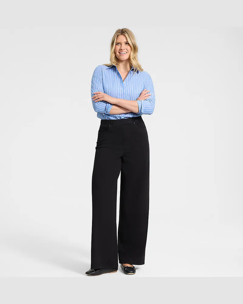 Lands' End Starfish High Waist Jeans mit weitem Bein, Damen, Größe regular, Schwarz, Baumwoll-Mischung/Polyester-Mischung, by Schwarz
