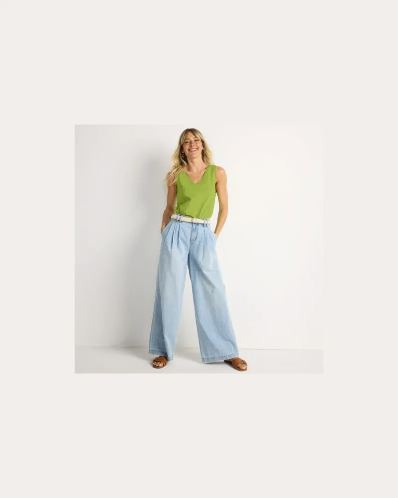 Lands' End Leichte Bundfalten-Jeans mit weitem Bein, Damen, Größe petite, Blau, Baumwolle, by Blau
