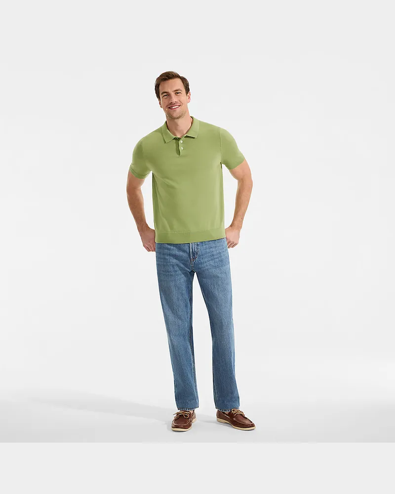 Lands' End Kurzärmeliger Merino-Polopullover, Herren, Größe regular, Grün, Wolle, by Grün
