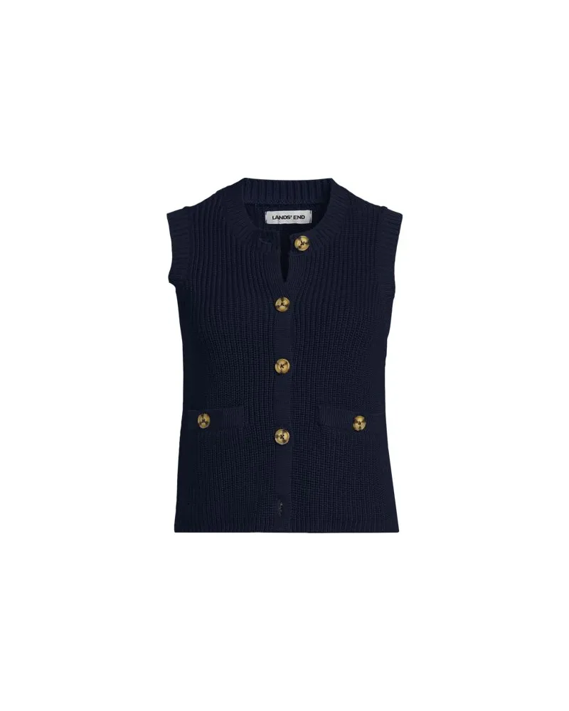 Lands' End Ärmellose Rippstrick-Weste, Damen, Größe regular, Blau, Baumwolle, by Blau