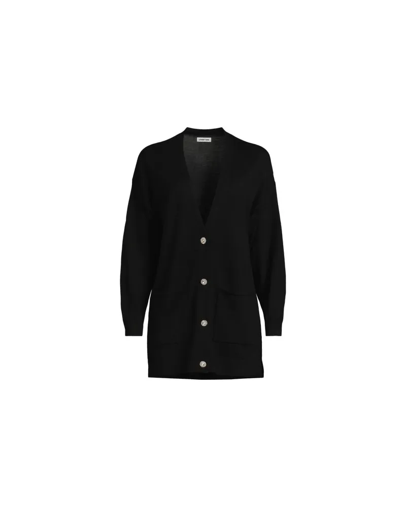 Lands' End Merino-Cardigan mit Strassknöpfen, Damen, Größe:44-46 regular, Schwarz, Wolle, by Schwarz