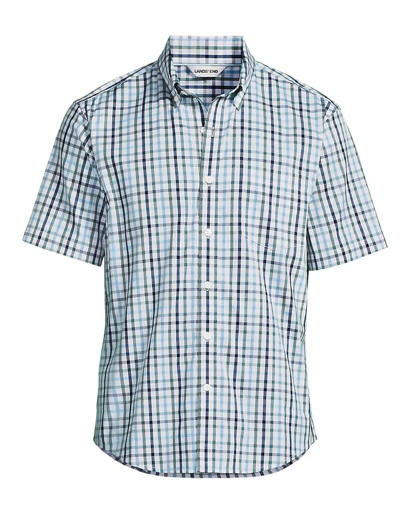 Lands' End Ultimativ-Hemd mit kurzen Ärmeln, Classic Fit, Herren, Größe regular, Grün, Elasthan/Baumwoll-Mischung/Polyester-Mischung, by Grün