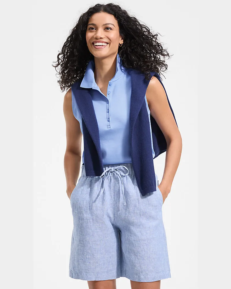 Lands' End Ärmelloses Supima-Poloshirt, Damen, Größe petite, Blau, Baumwolle, by Blau