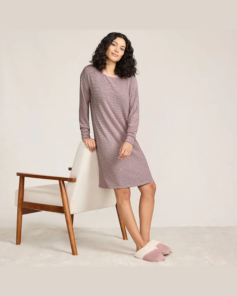 Lands' End Silky Knit Nachthemd Gestreift, Damen, Größe regular, Pink, Polyester/Viskose/Polyester-Mischung, by Pink