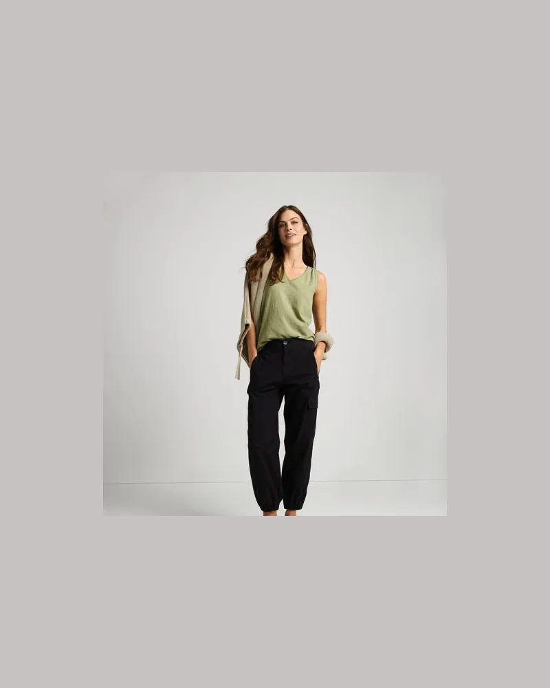 Lands' End Popeline-Cargohose, Damen, Größe regular, Schwarz, Baumwolle, by Schwarz
