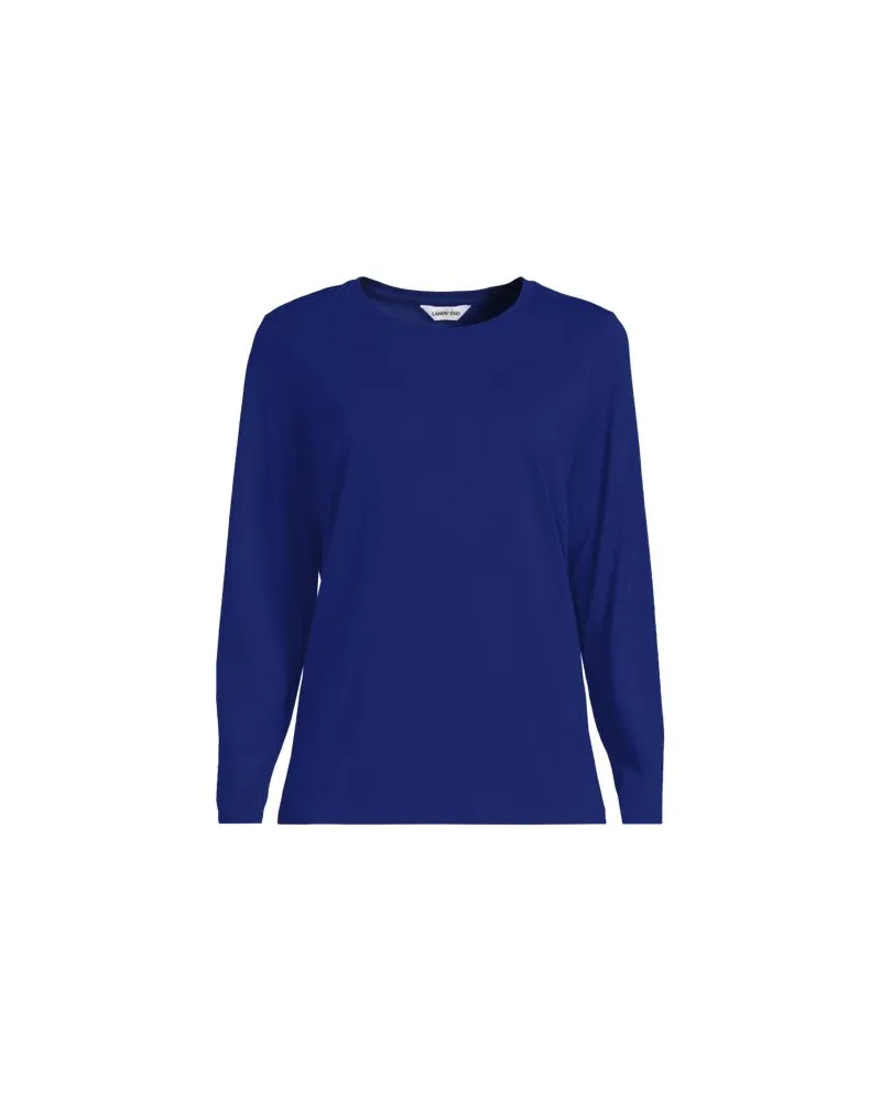 Lands' End Langärmeliges Supima-Shirt mit Rundausschnitt, Damen, Größe petite, Blau, by Blau