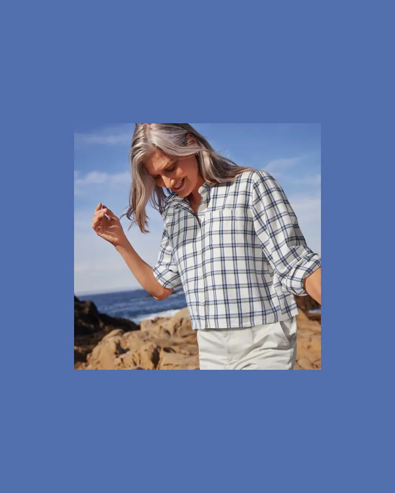 Lands' End Verkürzte Flanellbluse, Damen, Größe:44-46 petite, Weiß, Baumwolle, by Weiß