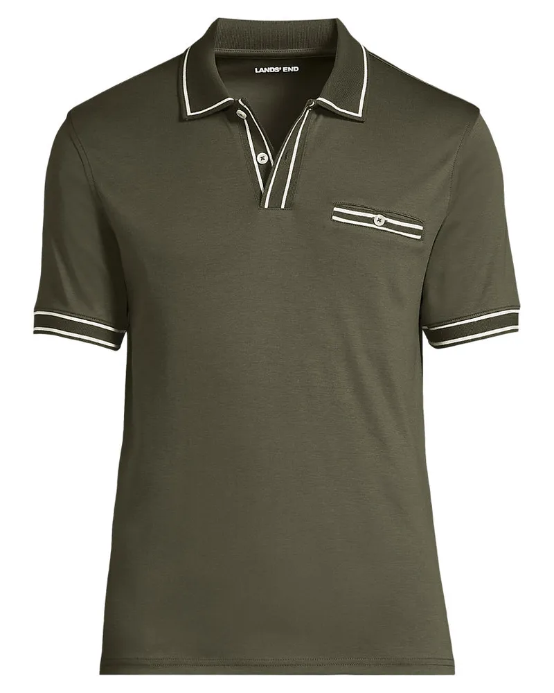 Lands' End Supima-Poloshirt mit Streifendetails, Herren, Größe regular, Grün, Baumwolle, by Grün