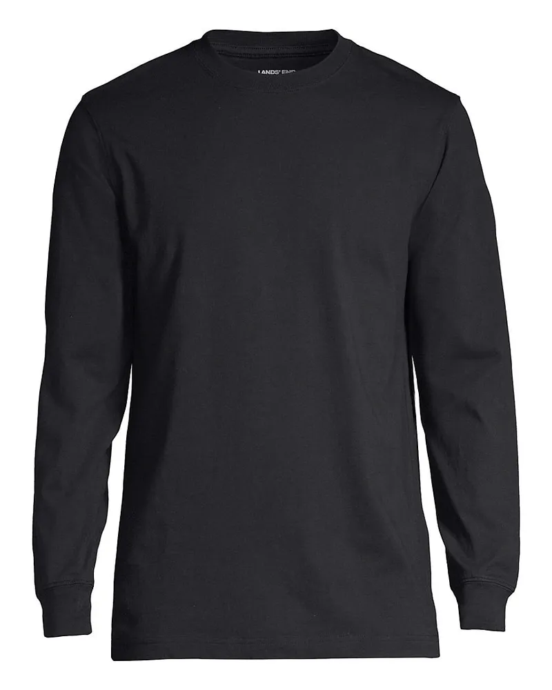 Lands' End Super-T Langarm-Shirt, Classic Fit, Herren, Größe tall, Schwarz, Baumwolle, by Schwarz