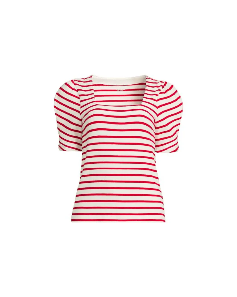 Lands' End Gestreiftes Baumwollshirt mit eckigem Ausschnitt und Puffärmeln, Damen, Größe:40-42 regular, Weiß, Baumwolle, by Weiß
