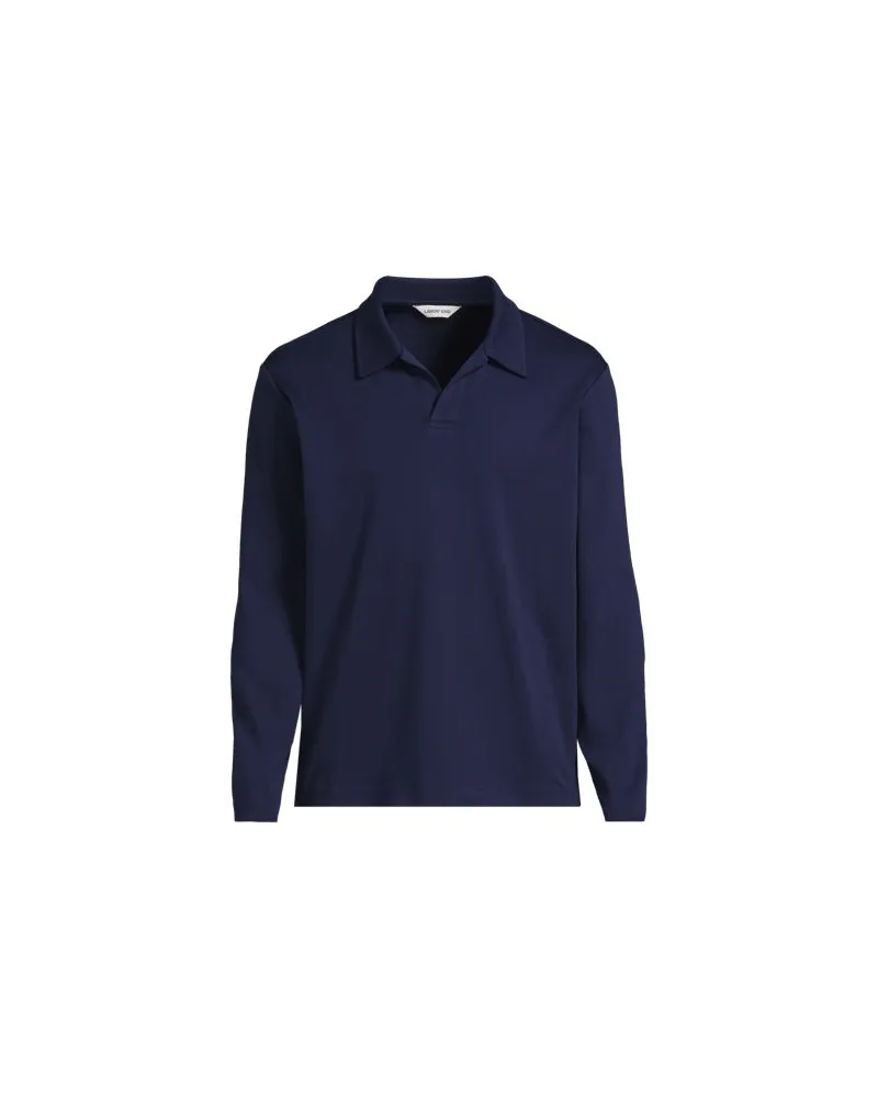 Lands' End Supima Langarm-Poloshirt mit offenem Kragen, Herren, Größe:56-58 regular, Blau, Baumwolle, by Blau