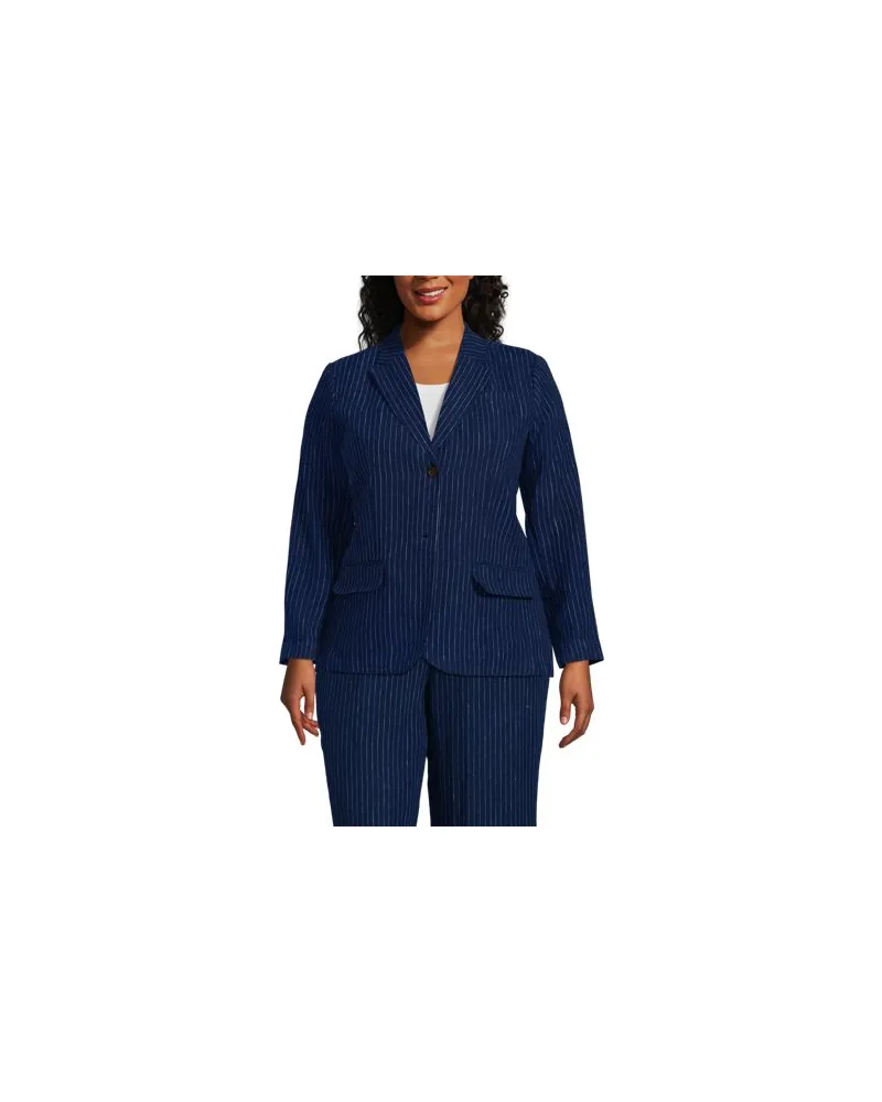 Lands' End Leinenblazer, Damen, Größe plus, Blau, Leinen, by Blau