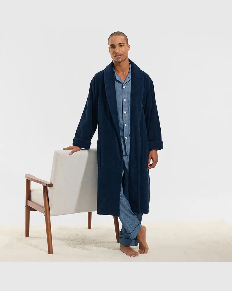 Lands' End Bademantel aus türkischem Frottee, Herren, Größe regular, Blau, Baumwolle, by Blau