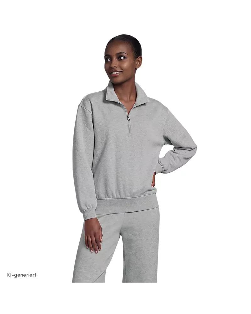 Lands' End Serious Sweats Pullover mit Reißverschluss, Damen, Größe regular, Grau, Baumwoll-Mischung/Polyester-Mischung, by Grau