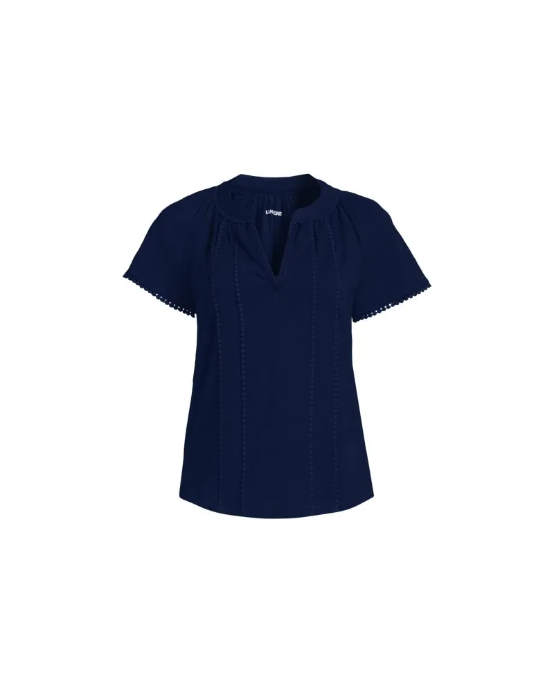 Lands' End Flammgarn-Shirt mit Tunika-Ausschnitt, Damen, Größe plus, Blau, Baumwolle, by Blau